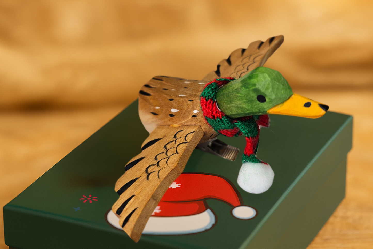 Mallard Duck Clip‑On Wooden Christmas Ornament ‑ Gift Box Included