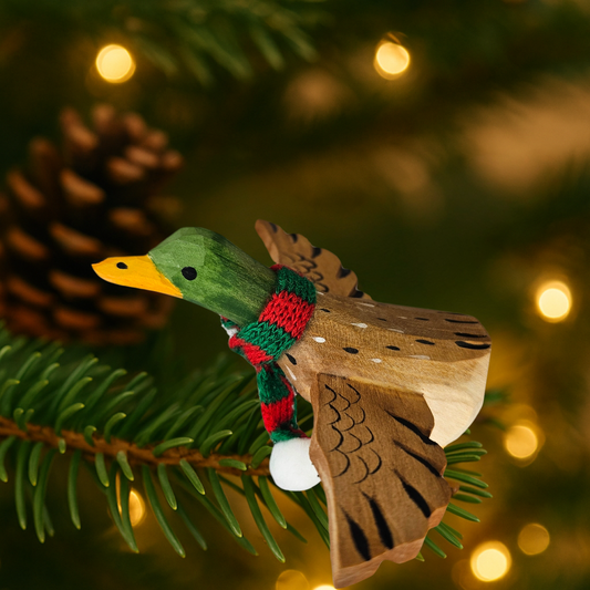 Mallard Duck Clip‑On Wooden Christmas Ornament ‑ Gift Box Included
