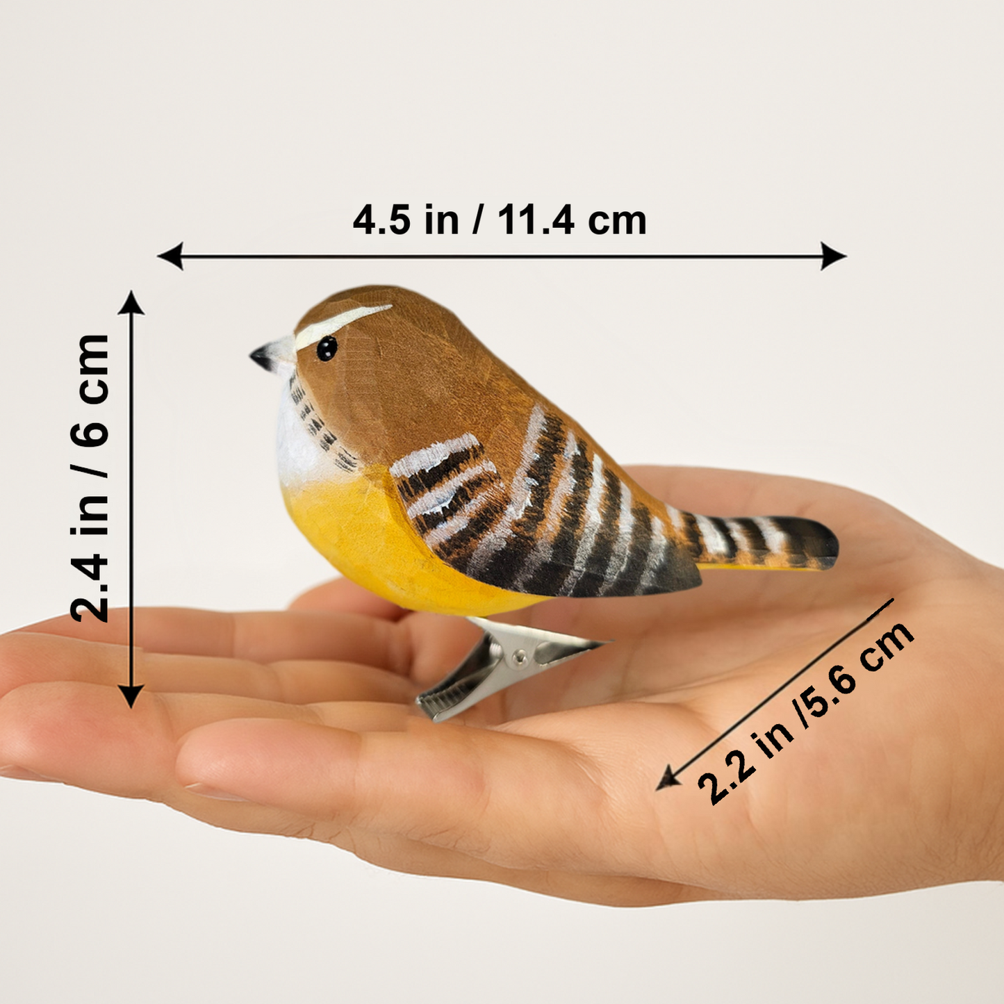 Carolina Wren Clip‑On Wooden Ornament – Gift Box Included