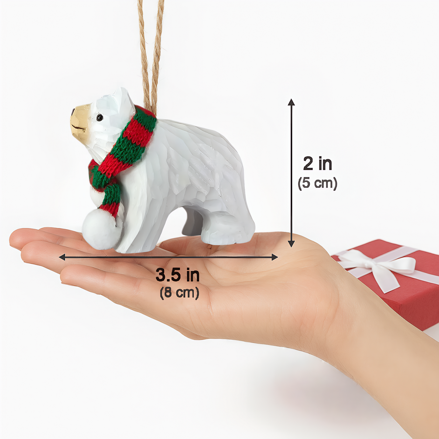 Bear Ornament with Festive Scarf – Gift Box Included