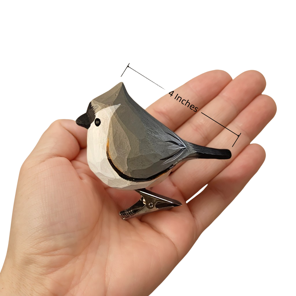 Tufted Titmouse Clip‑On Wooden Ornament - Gift Box Included