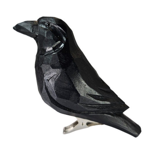 Raven Clip‑On Wooden Ornament - Gift Box Included