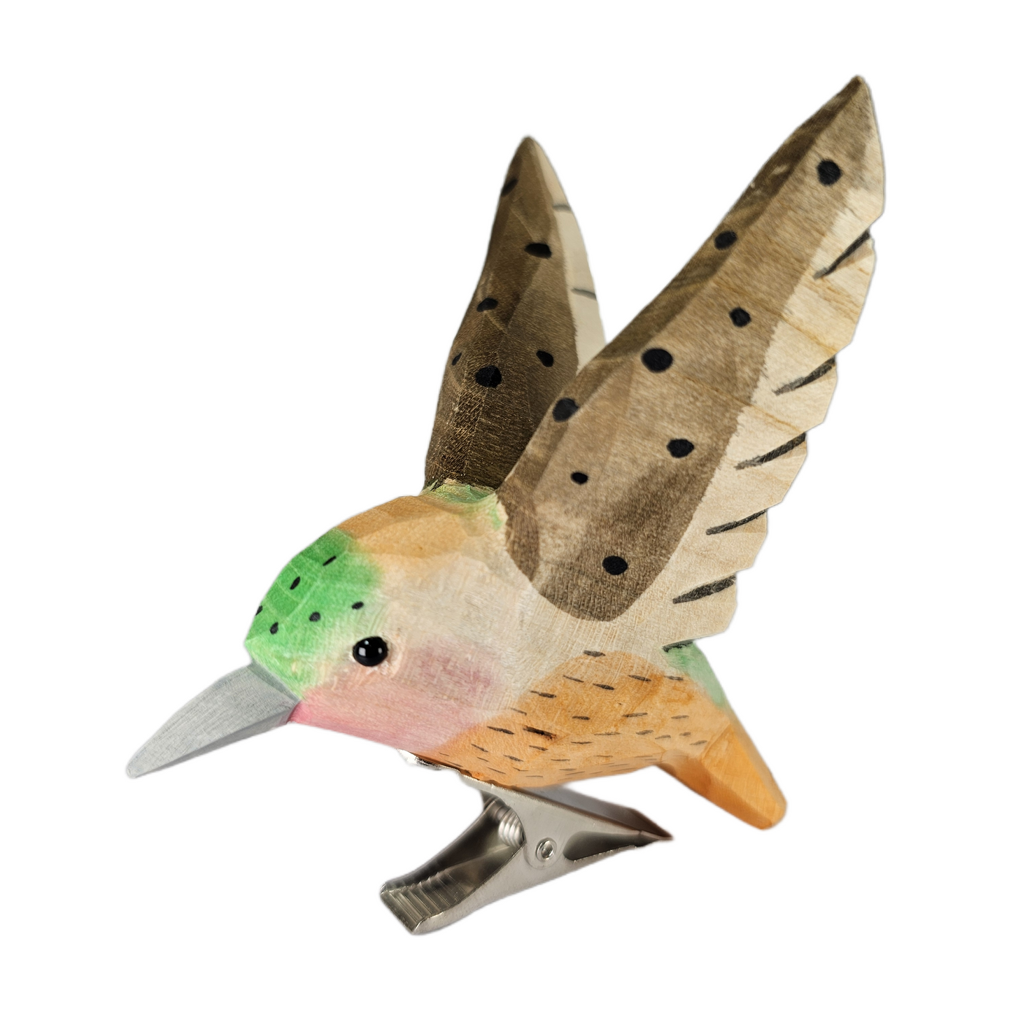 Hummingbird Clip‑On Wooden Ornament - Hand‑Carved, Hand‑Painted, Gift Box Included