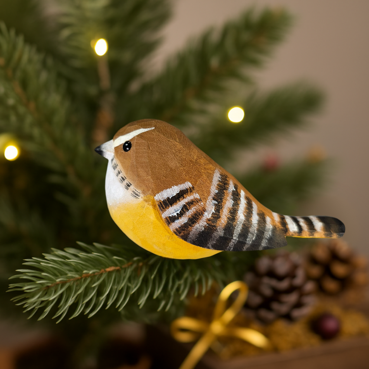 Carolina Wren Clip‑On Wooden Ornament – Gift Box Included