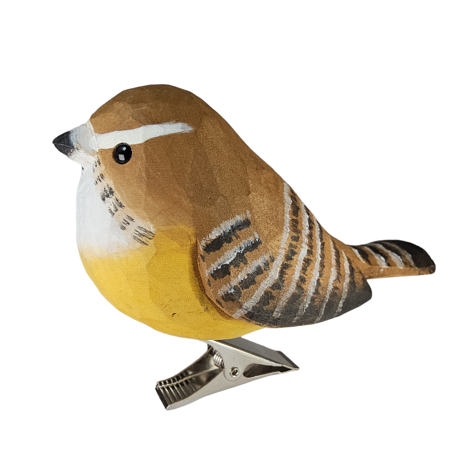 Carolina Wren Clip‑On Wooden Ornament – Gift Box Included