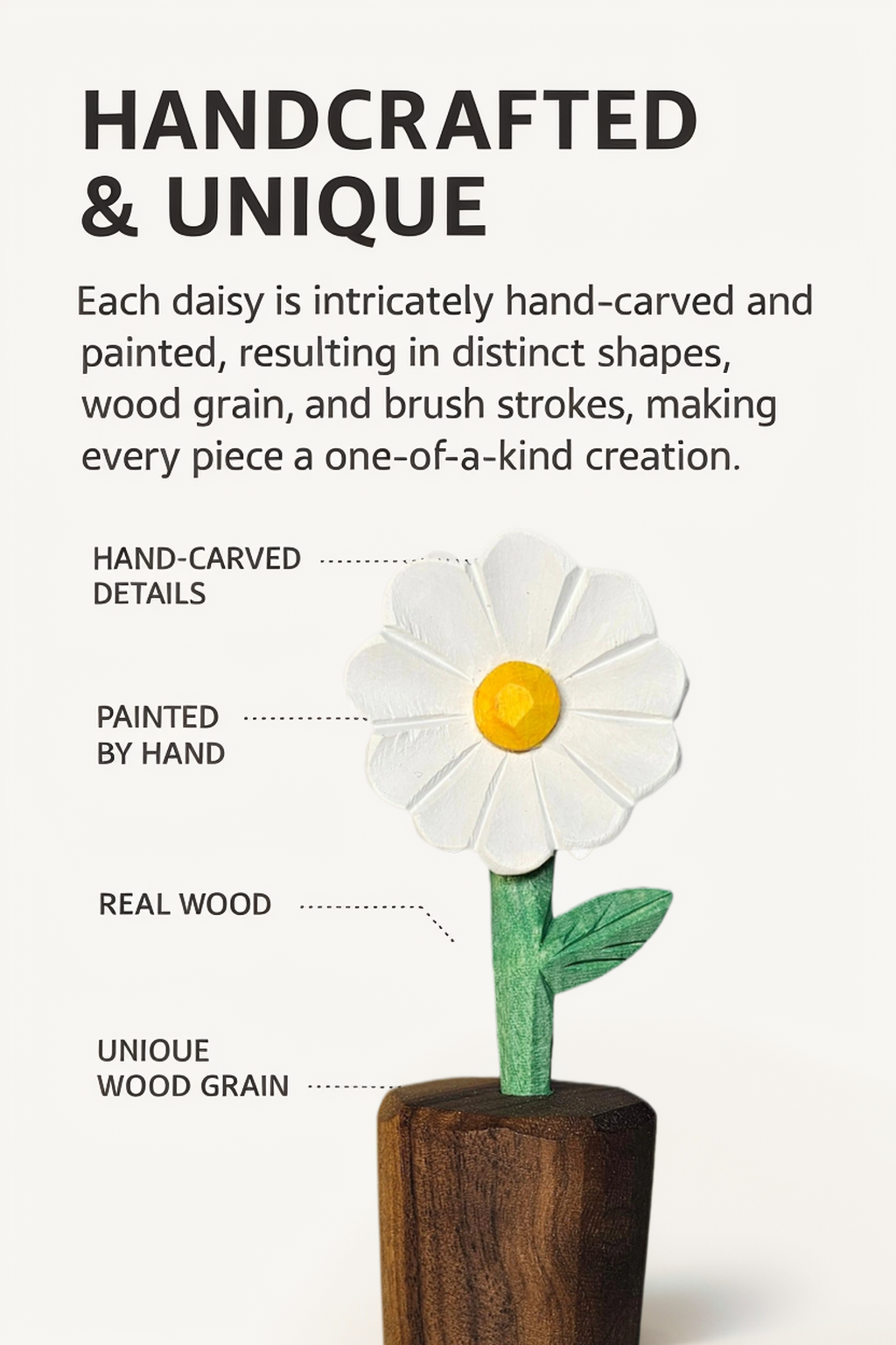 Daisy Wooden Flower Figurine - Gift Box Included