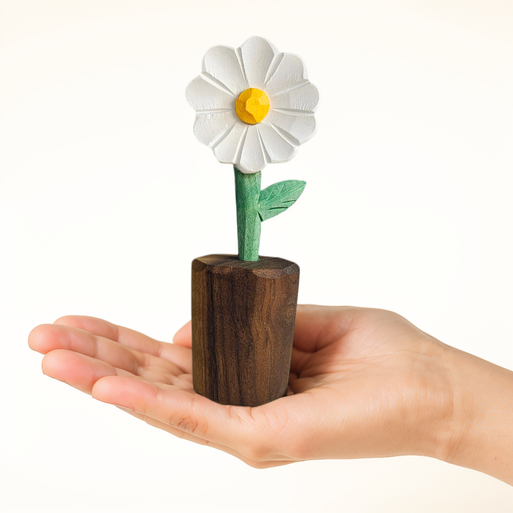 Daisy Wooden Flower Figurine - Gift Box Included