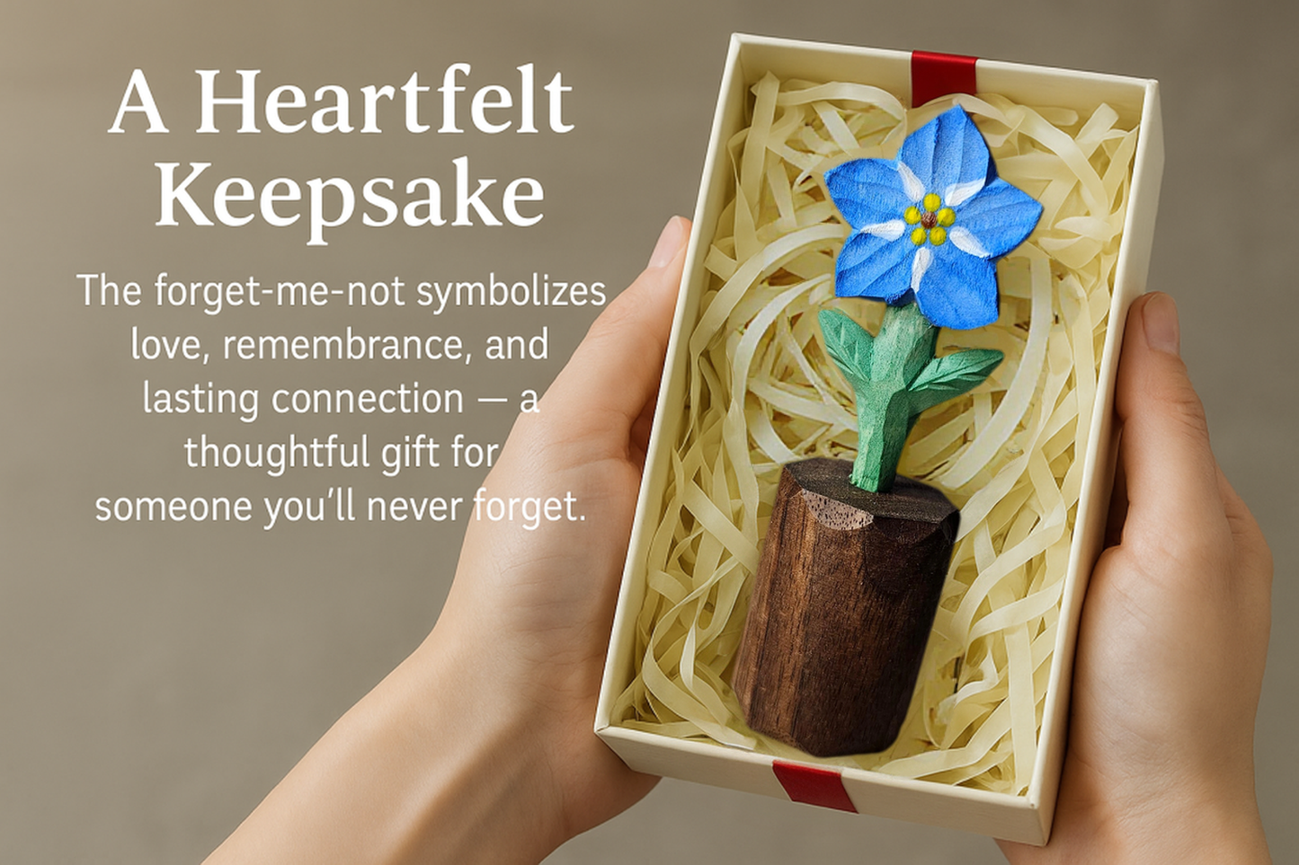 Forget‑Me‑Not Wooden Flower Figurine - Gift Box Included