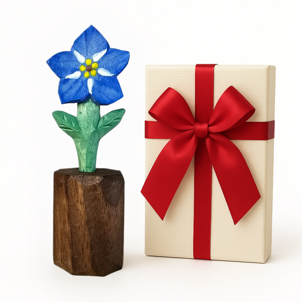 Forget‑Me‑Not Wooden Flower Figurine - Gift Box Included