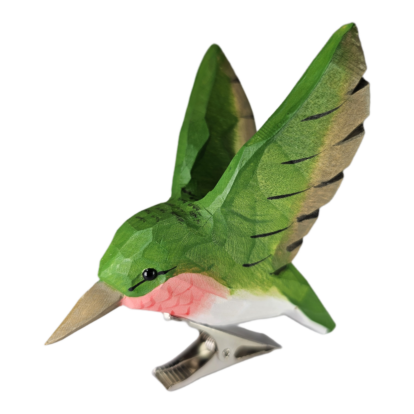 Hummingbird Clip‑On Wooden Ornament - Hand‑Carved, Hand‑Painted, Gift Box Included