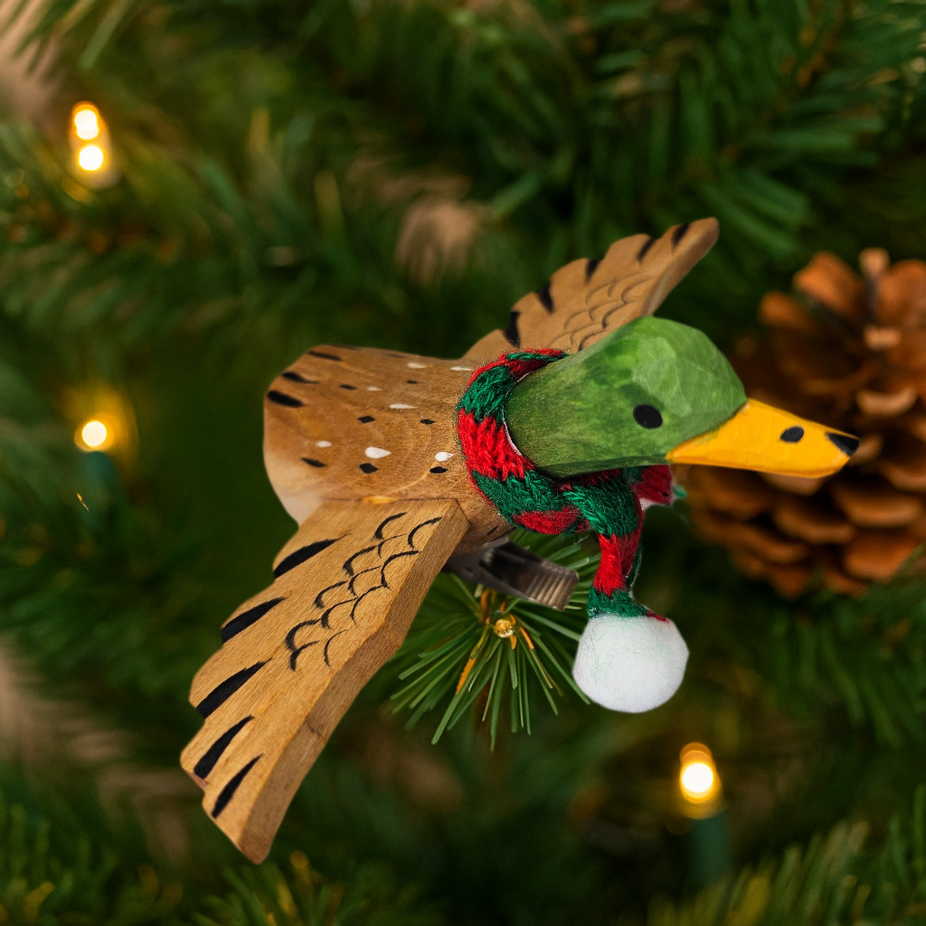 Mallard Duck Clip‑On Wooden Christmas Ornament ‑ Gift Box Included