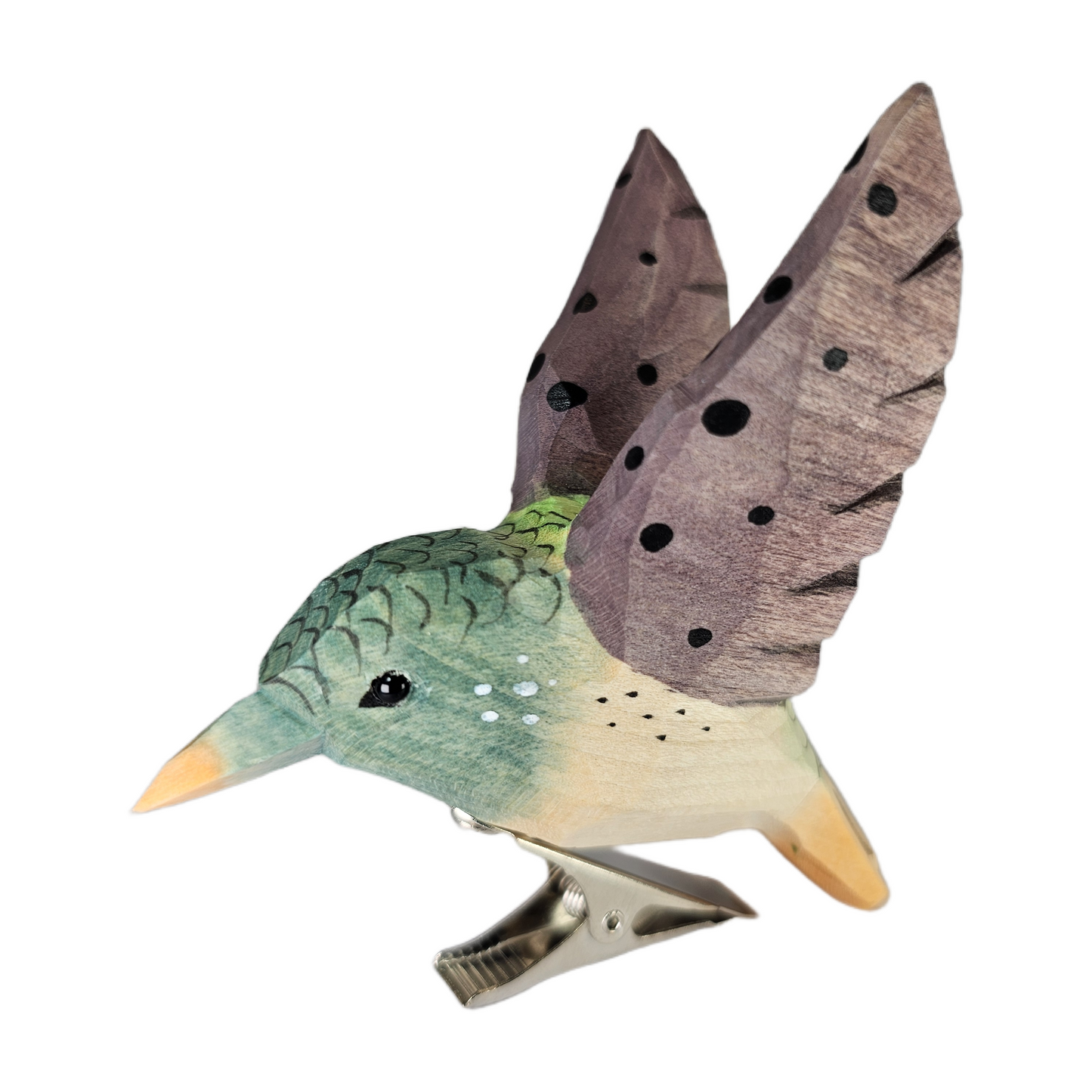Hummingbird Clip‑On Wooden Ornament - Hand‑Carved, Hand‑Painted, Gift Box Included