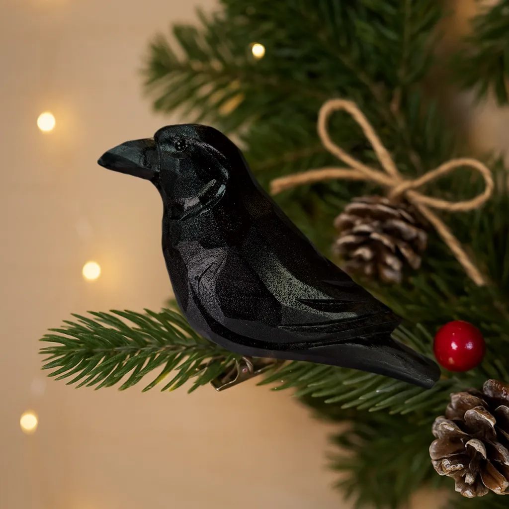 Raven Clip‑On Wooden Ornament - Gift Box Included