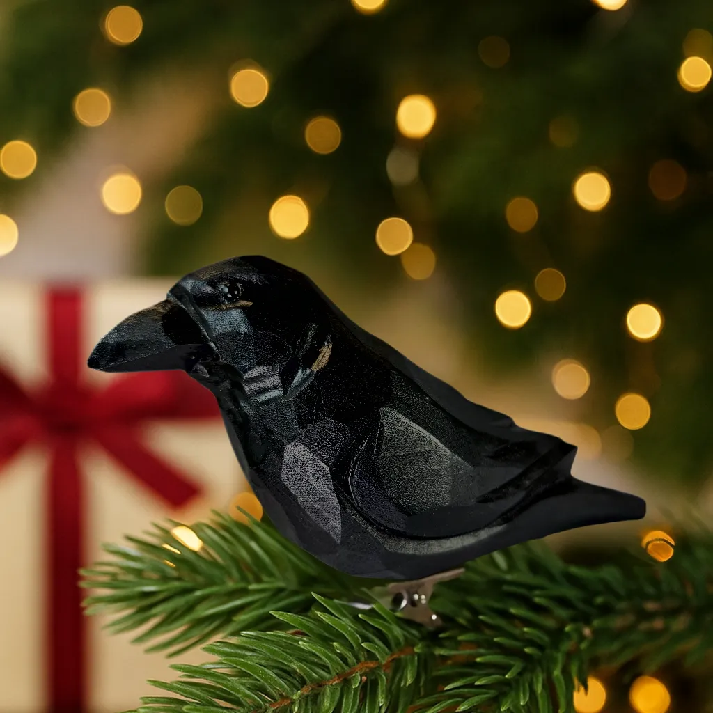 Raven Clip‑On Wooden Ornament - Gift Box Included
