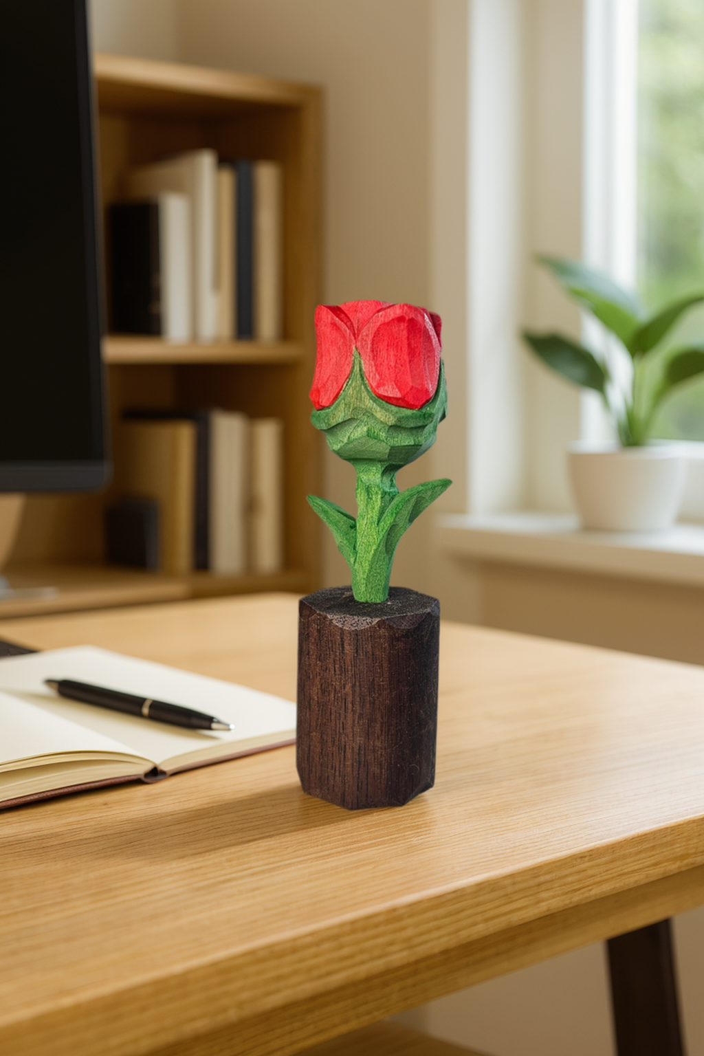 Rose Wooden Flower Figurine - Gift Box Included