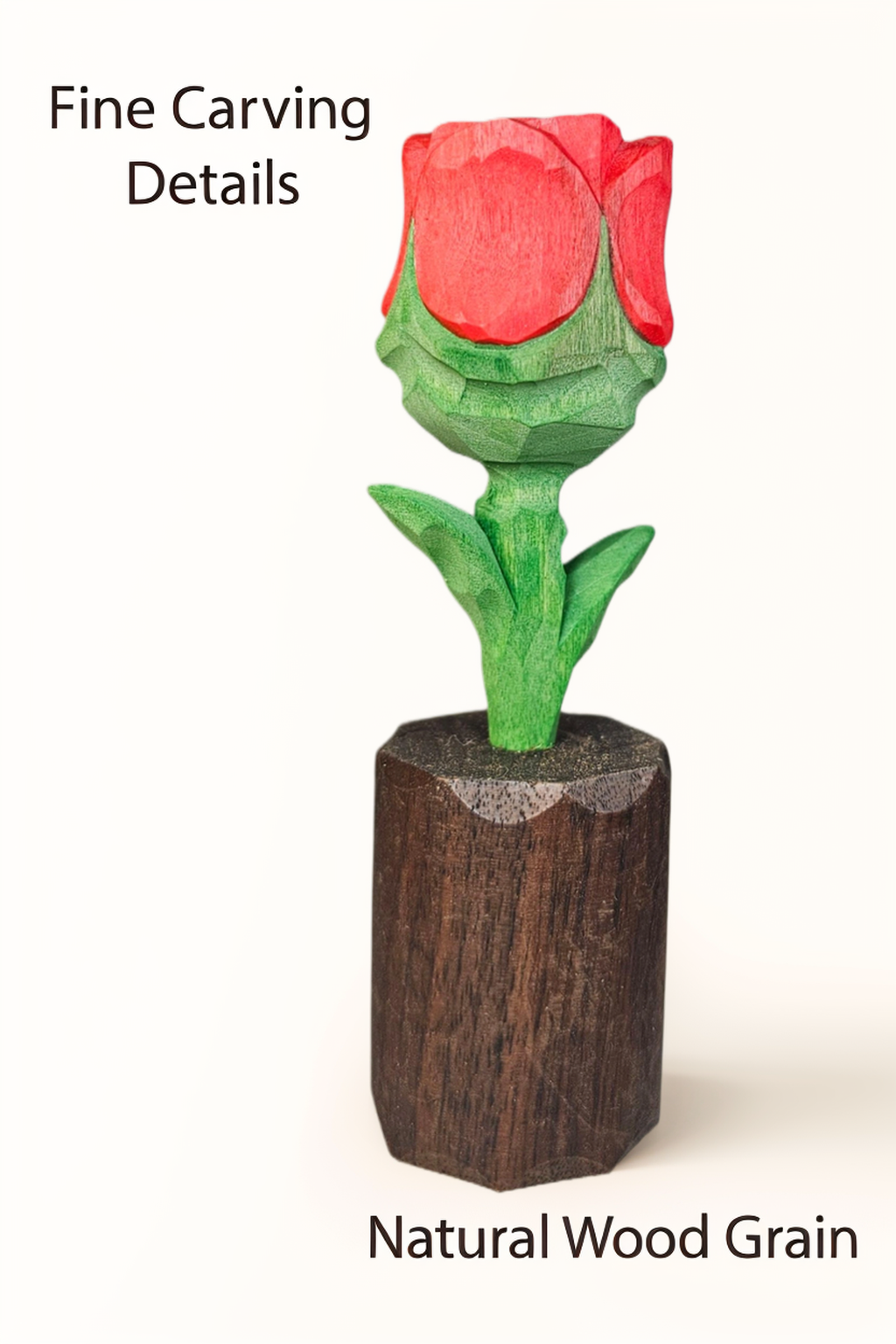 Rose Wooden Flower Figurine - Gift Box Included