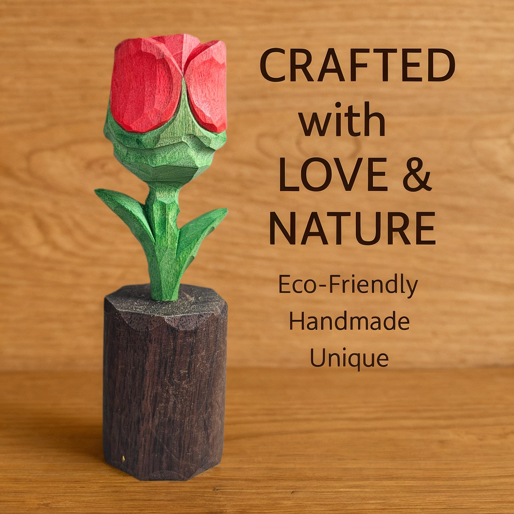 Rose Wooden Flower Figurine - Gift Box Included