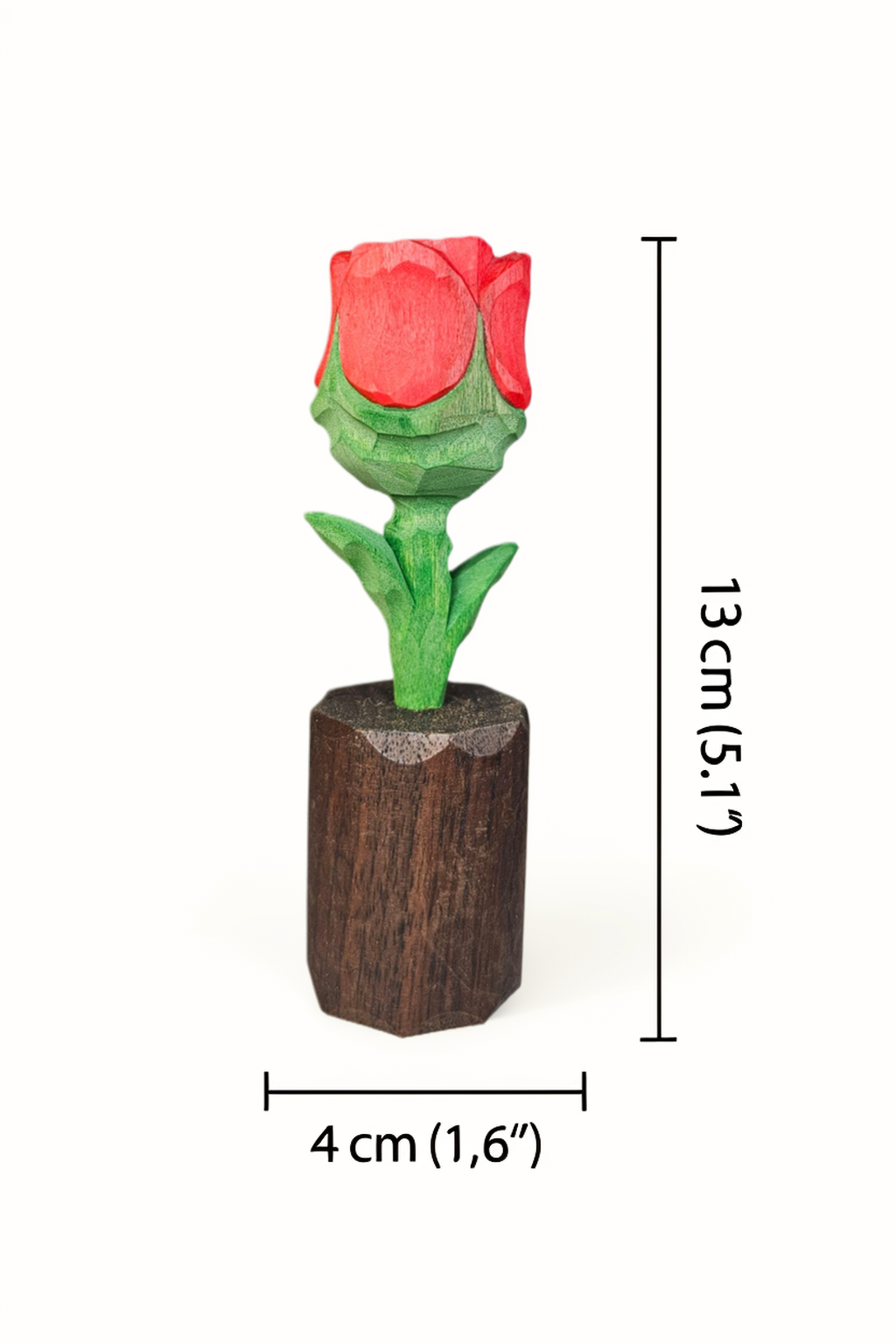 Rose Wooden Flower Figurine - Gift Box Included