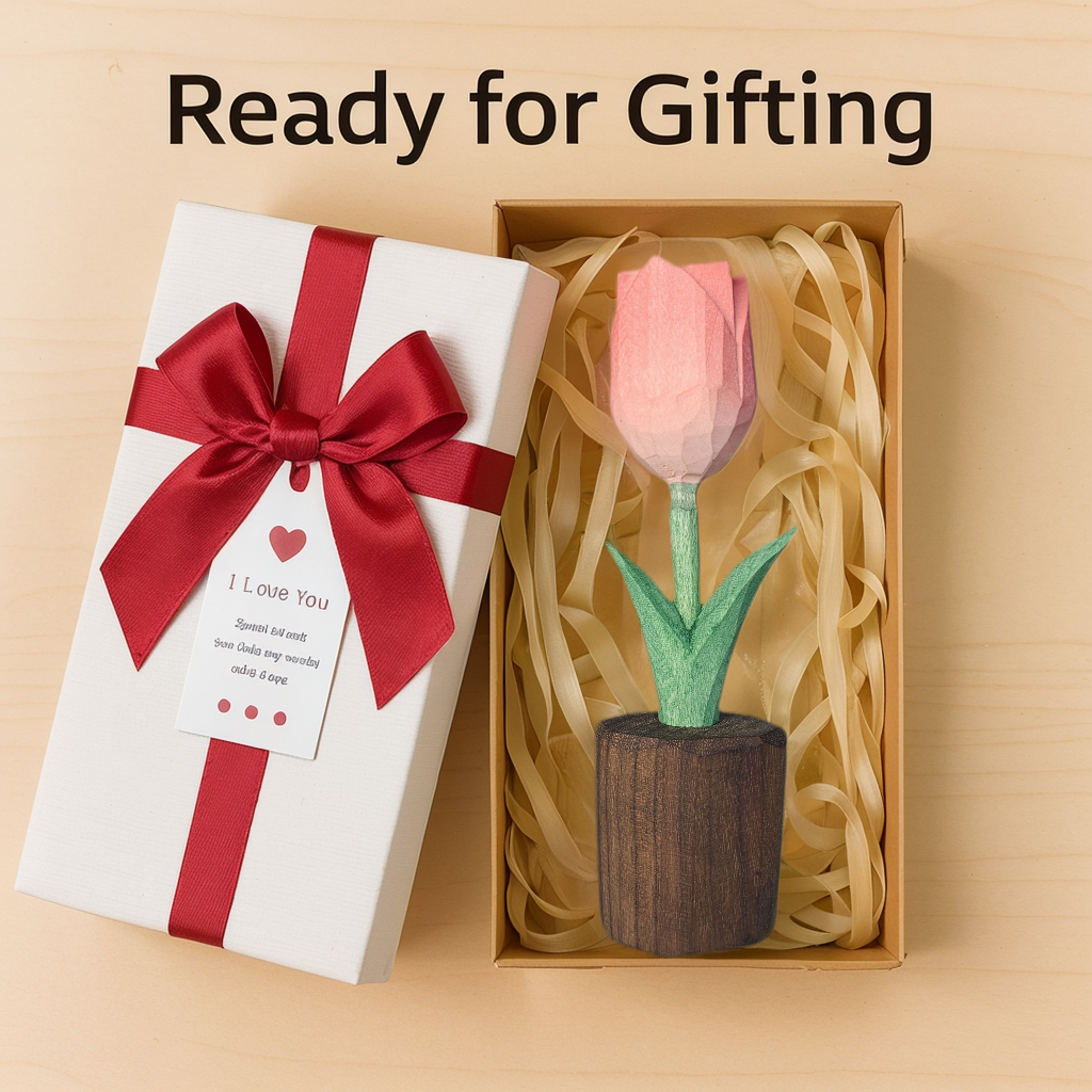 Tulip Wooden Flower Figurine - Gift Box Included