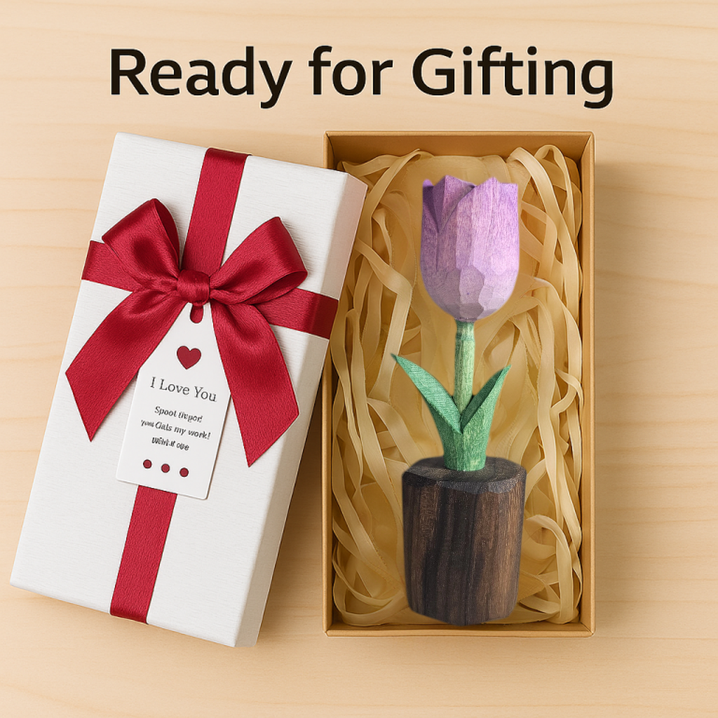 Tulip Wooden Flower Figurine - Gift Box Included