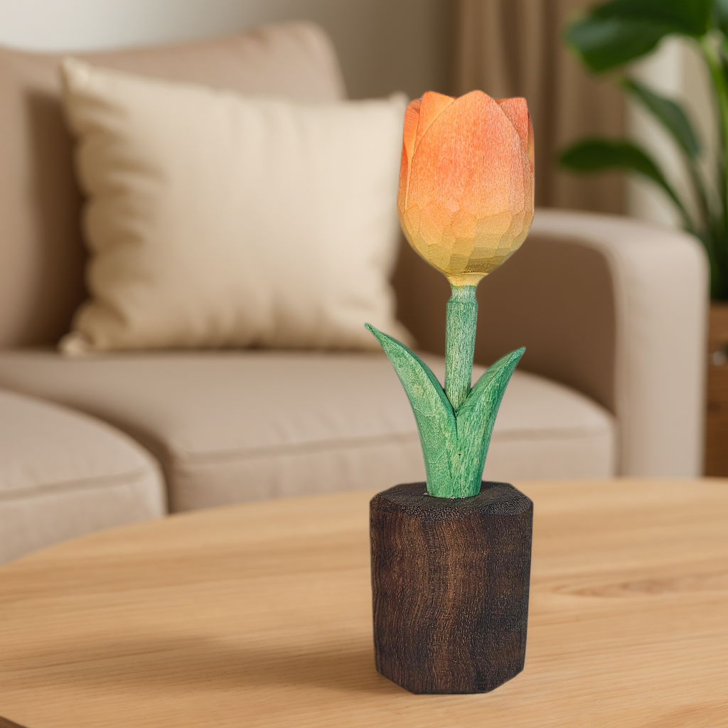 Tulip Wooden Flower Figurine - Gift Box Included