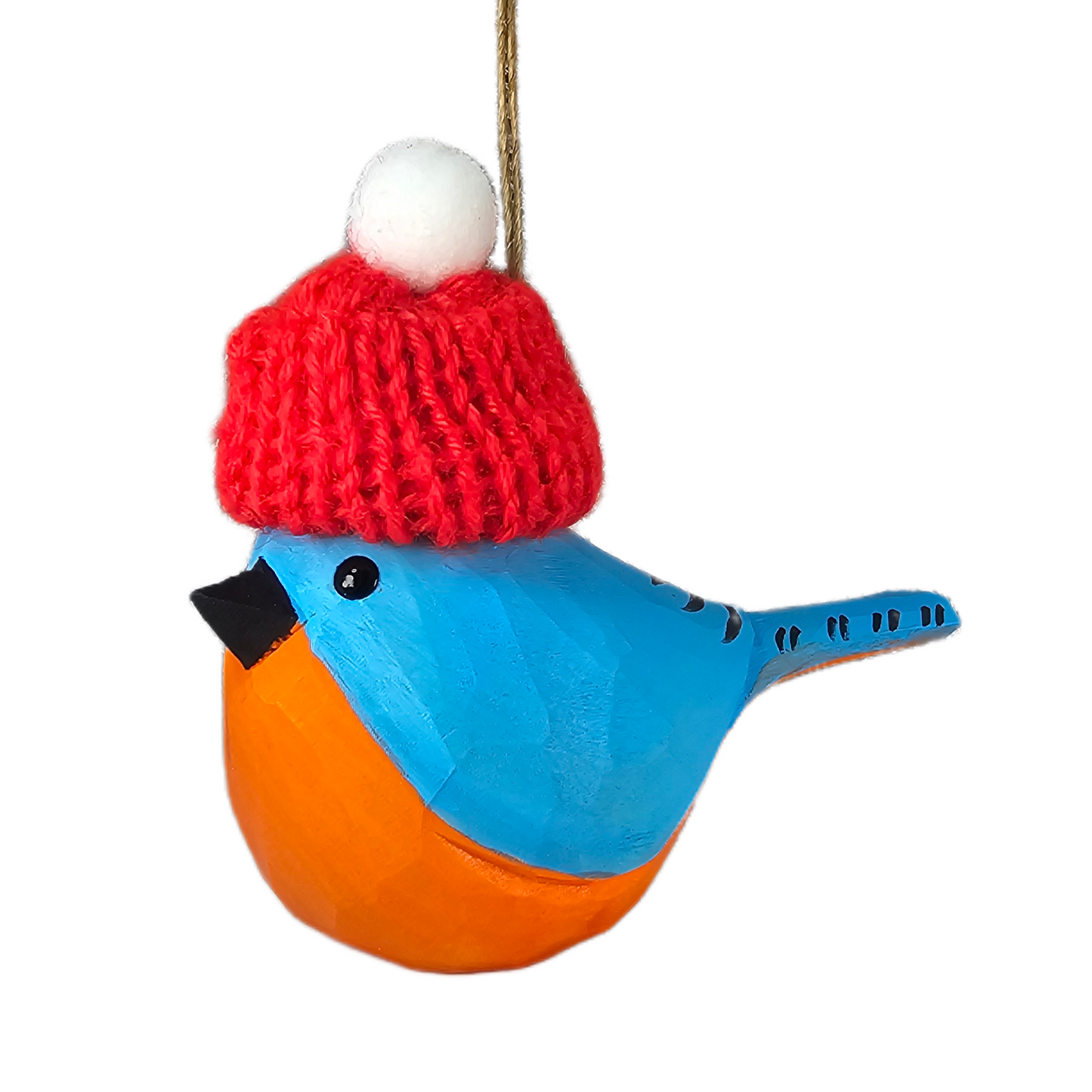Eastern-bluebird with Mini Red Hat Wooden Ornament – Gift Box Included
