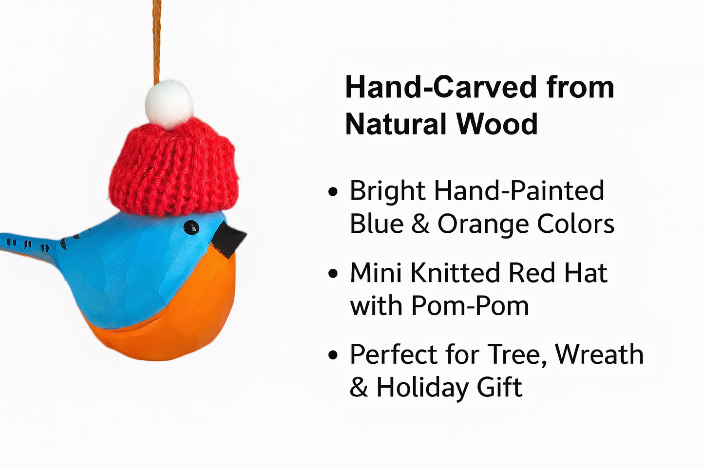 Eastern-bluebird with Mini Red Hat Wooden Ornament – Gift Box Included