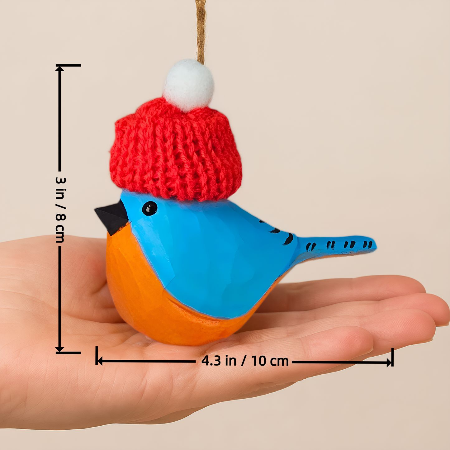Eastern-bluebird with Mini Red Hat Wooden Ornament – Gift Box Included