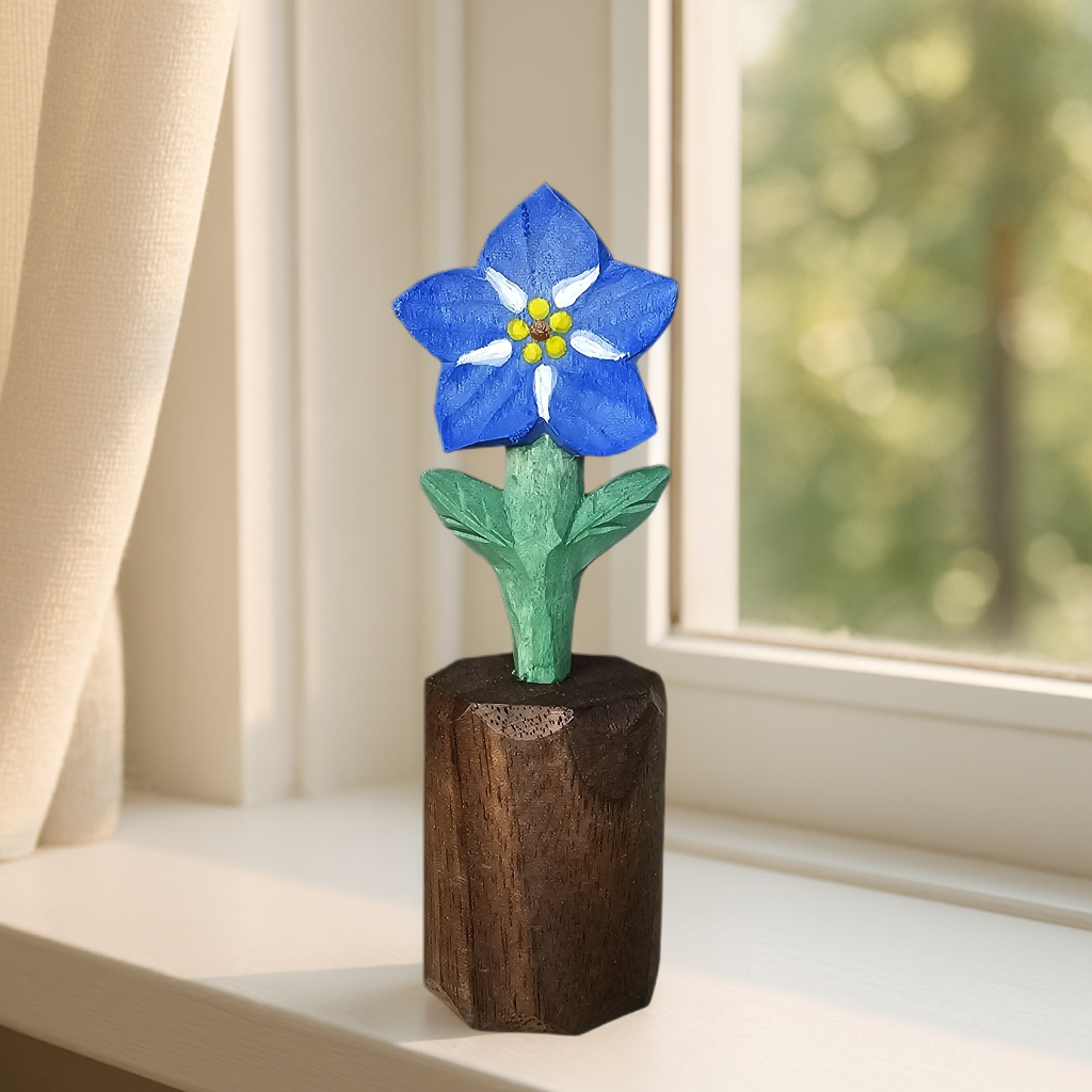 Forget‑Me‑Not Wooden Flower Figurine - Gift Box Included