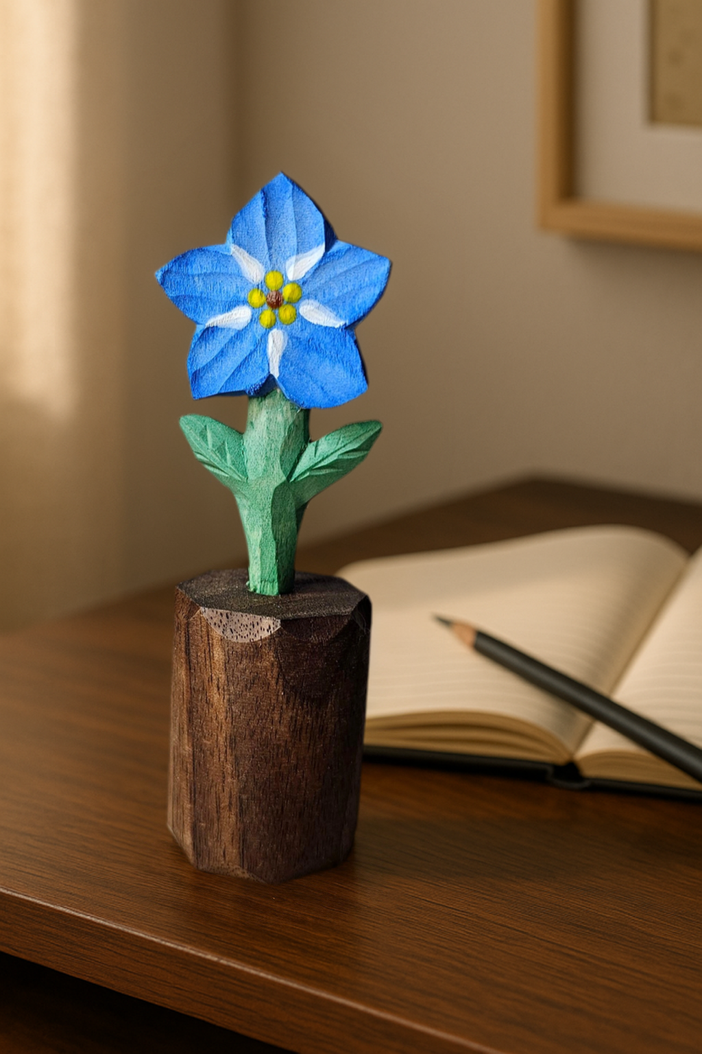 Forget‑Me‑Not Wooden Flower Figurine - Gift Box Included