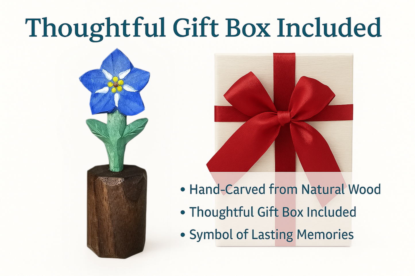 Forget‑Me‑Not Wooden Flower Figurine - Gift Box Included
