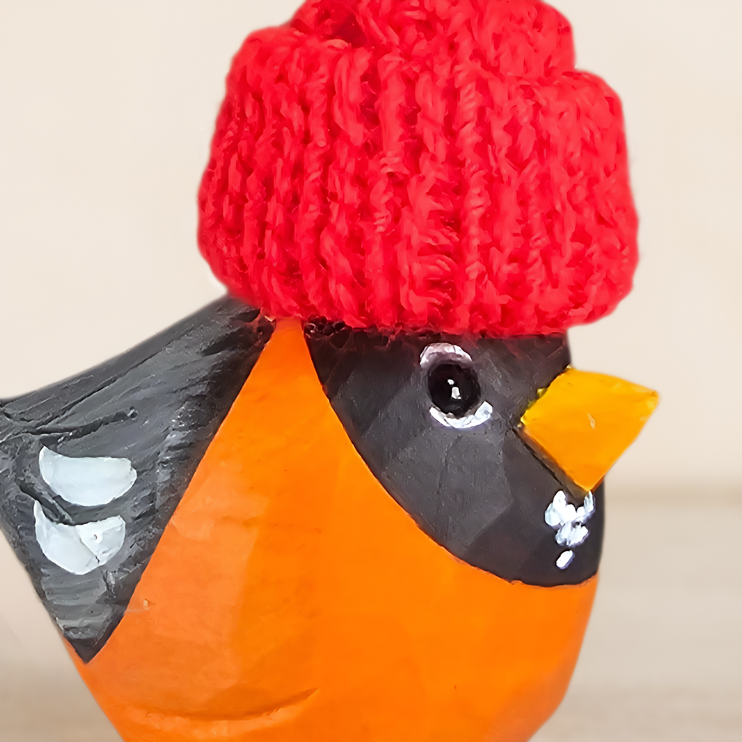 American Robin with Mini Red Hat Wooden Ornament – Gift Box Included