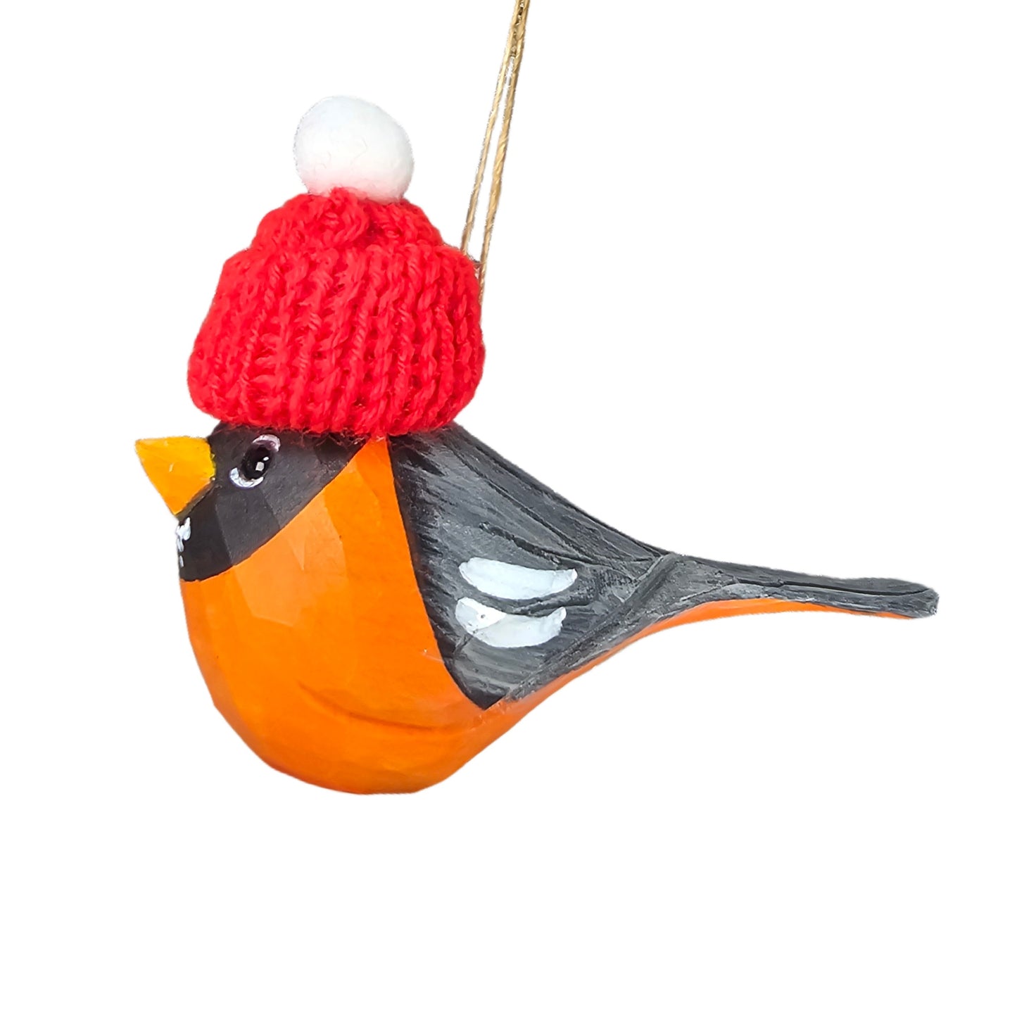 American Robin with Mini Red Hat Wooden Ornament – Gift Box Included
