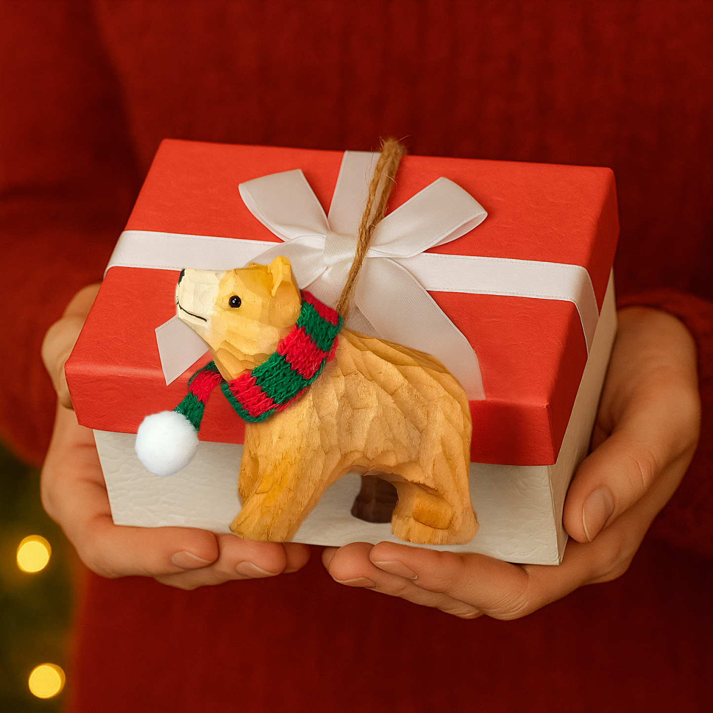 Bear Ornament with Festive Scarf – Gift Box Included