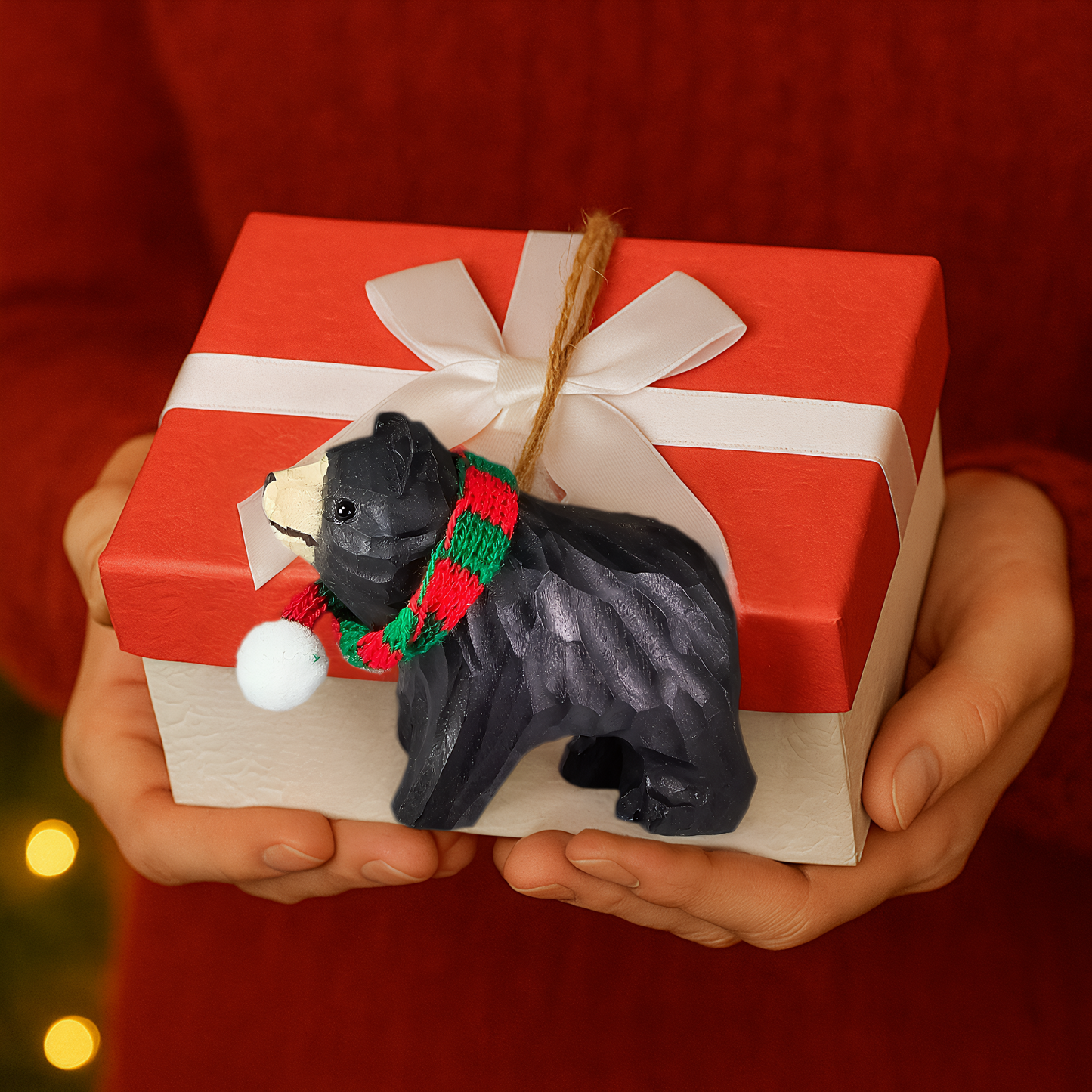 Bear Ornament with Festive Scarf – Gift Box Included