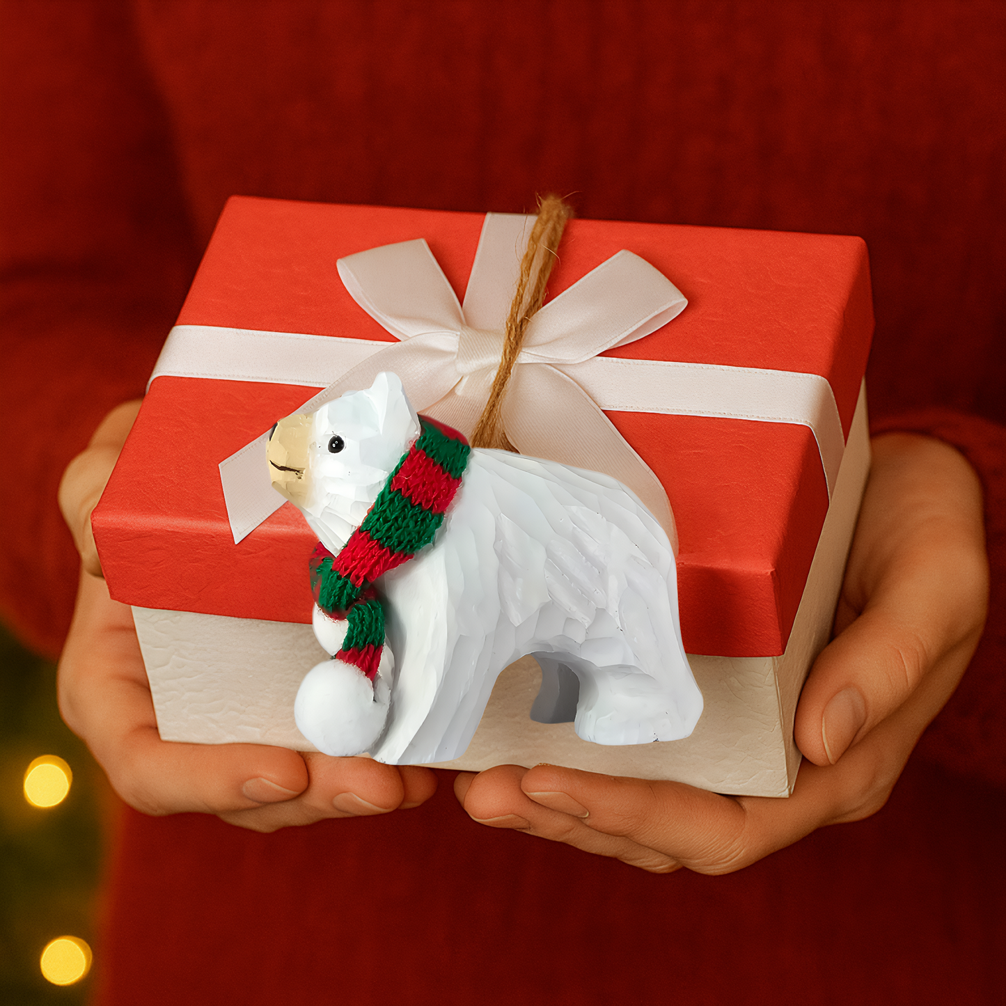 Bear Ornament with Festive Scarf – Gift Box Included