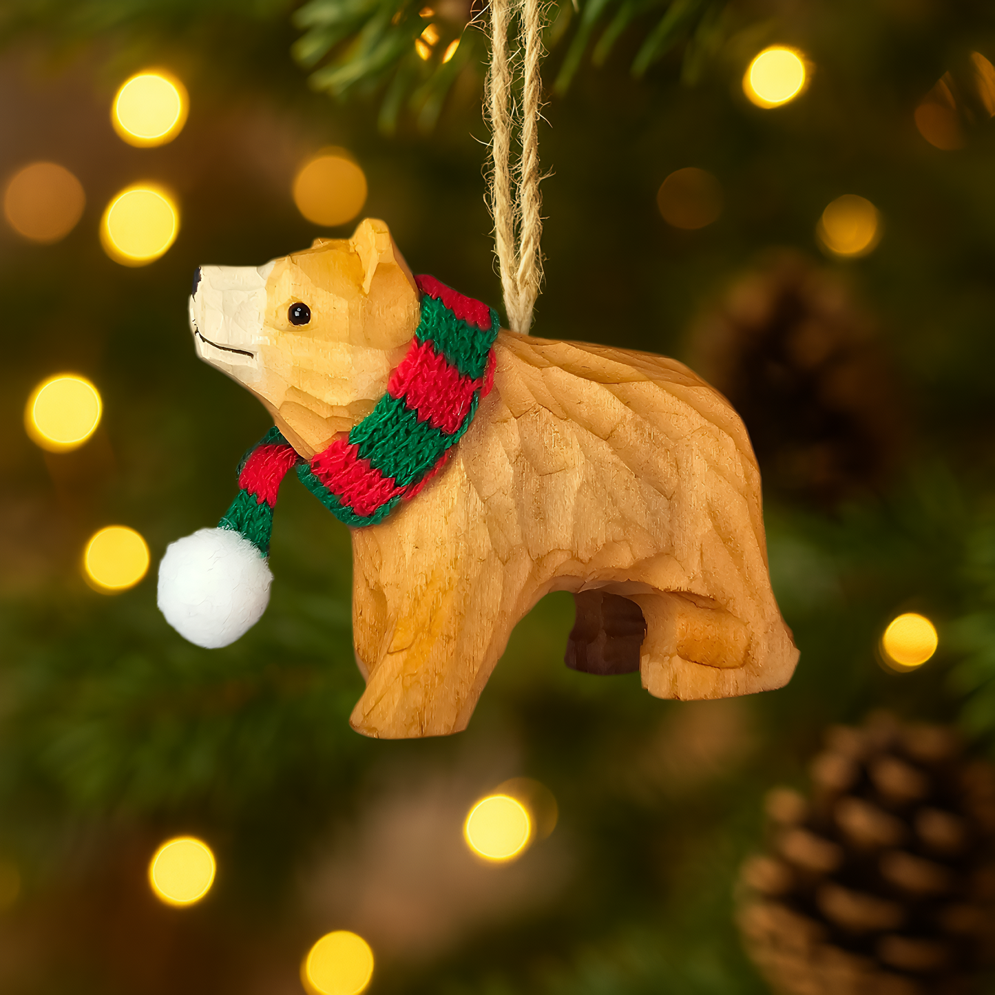 Bear Ornament with Festive Scarf – Gift Box Included