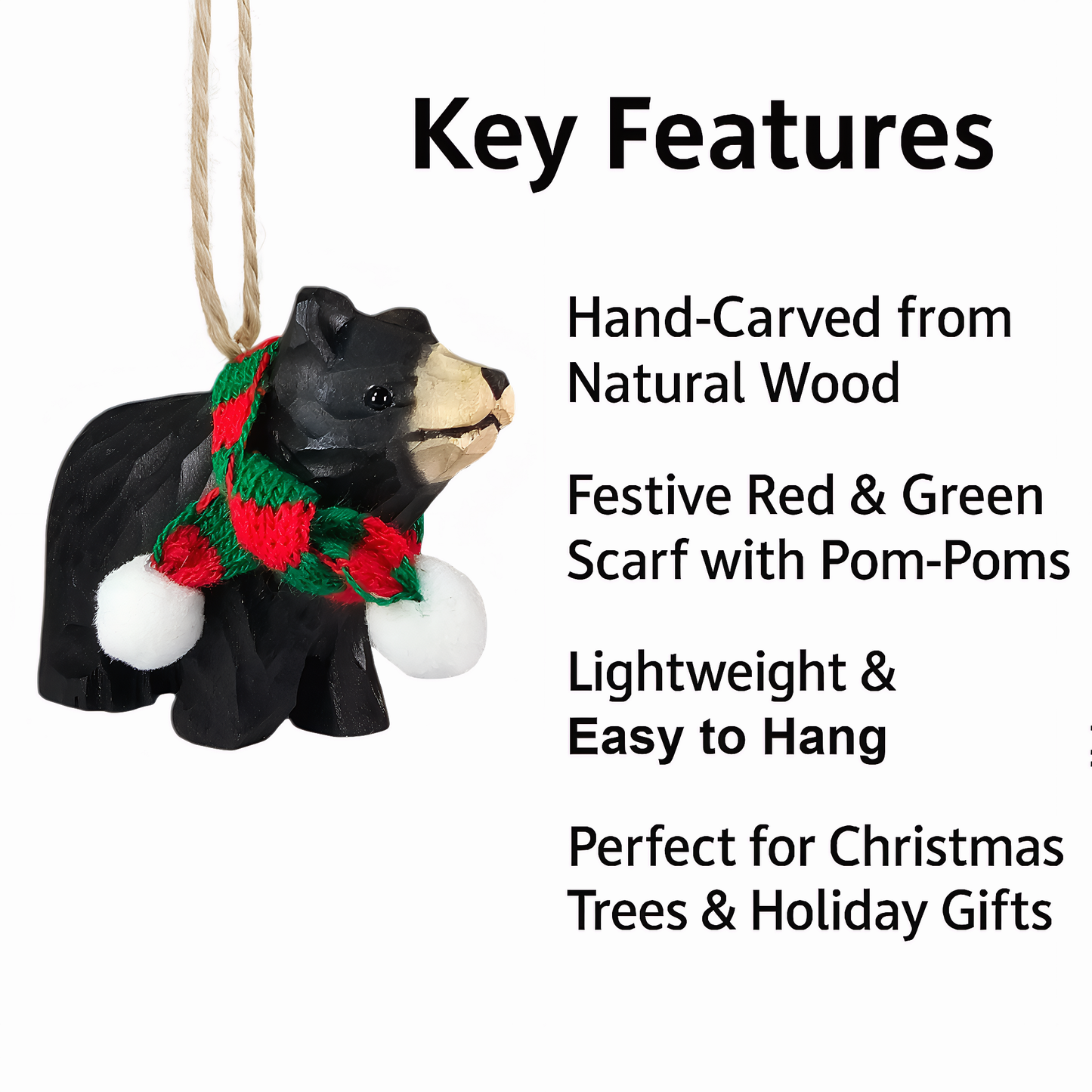 Bear Ornament with Festive Scarf – Gift Box Included
