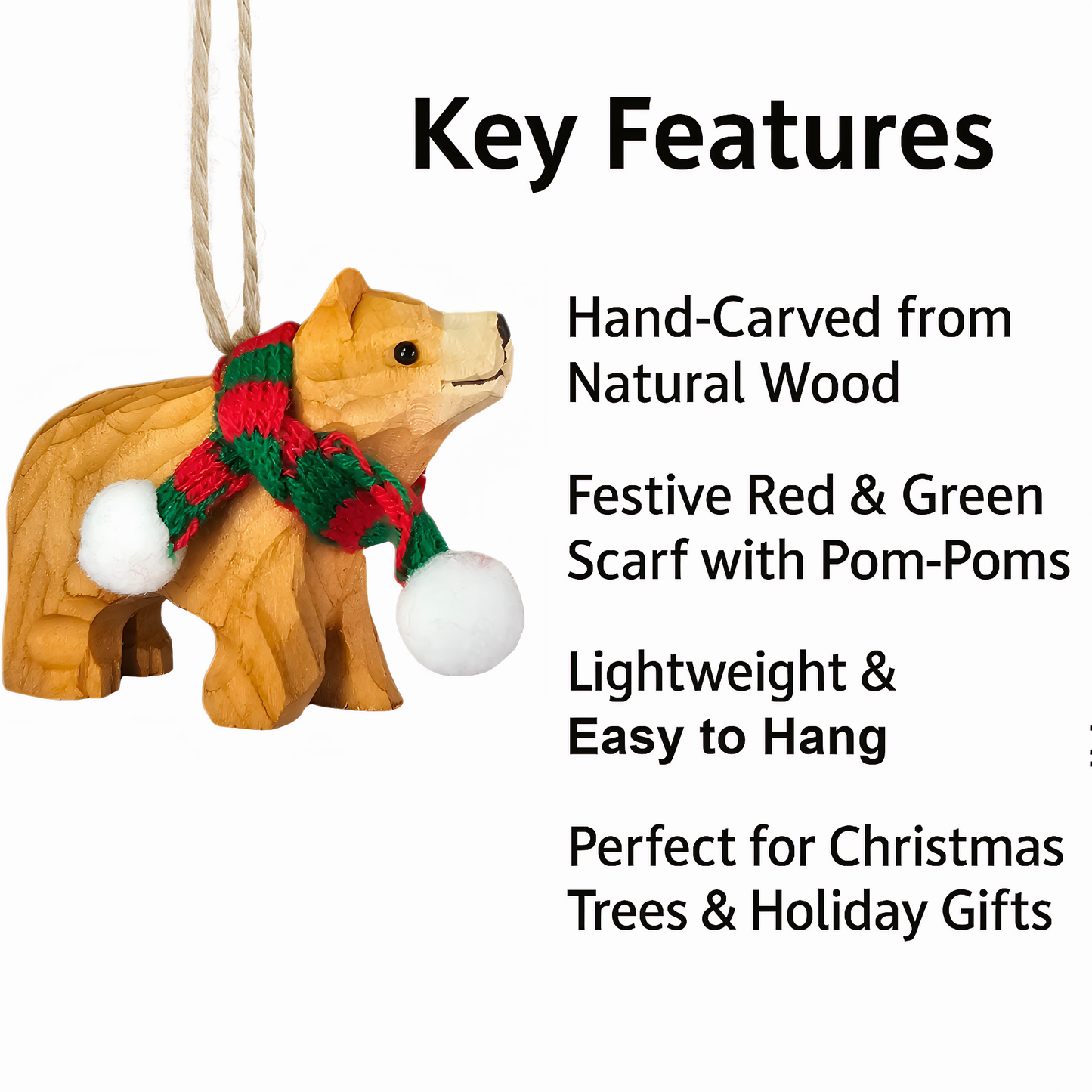 Bear Ornament with Festive Scarf – Gift Box Included