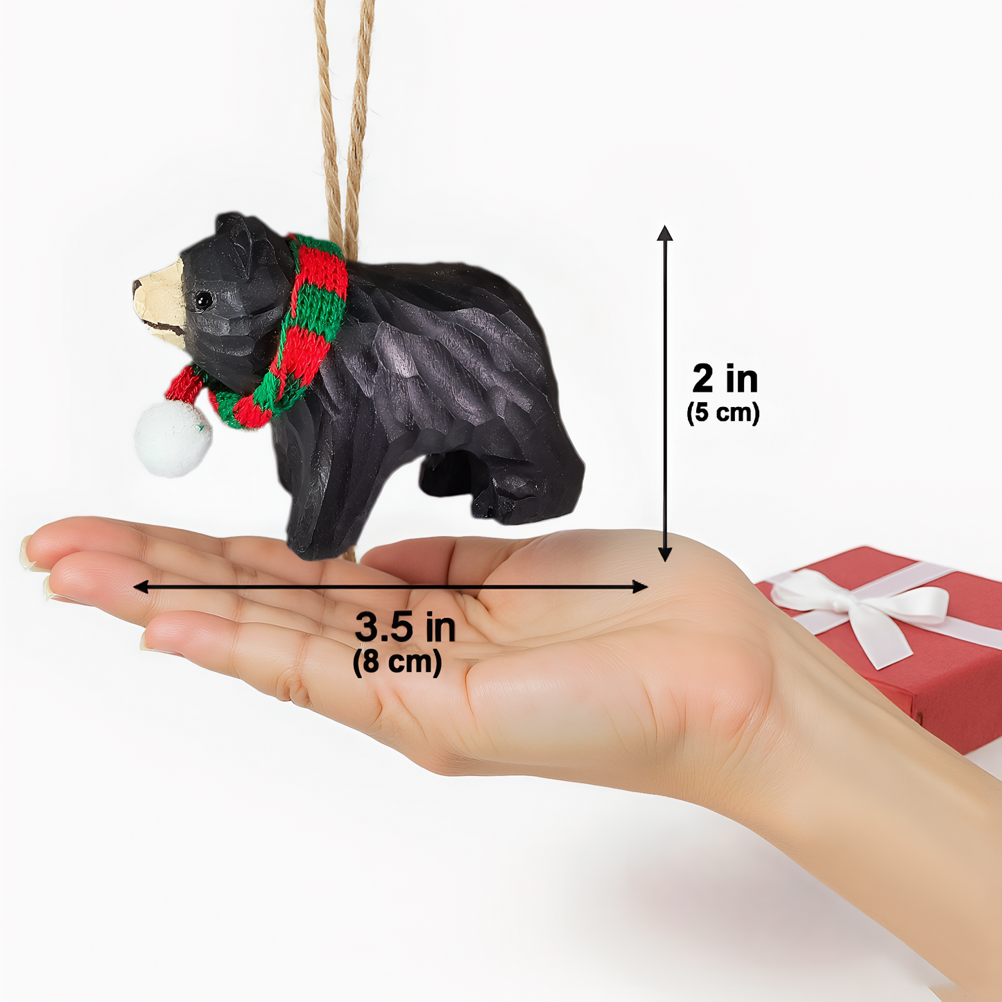 Bear Ornament with Festive Scarf – Gift Box Included