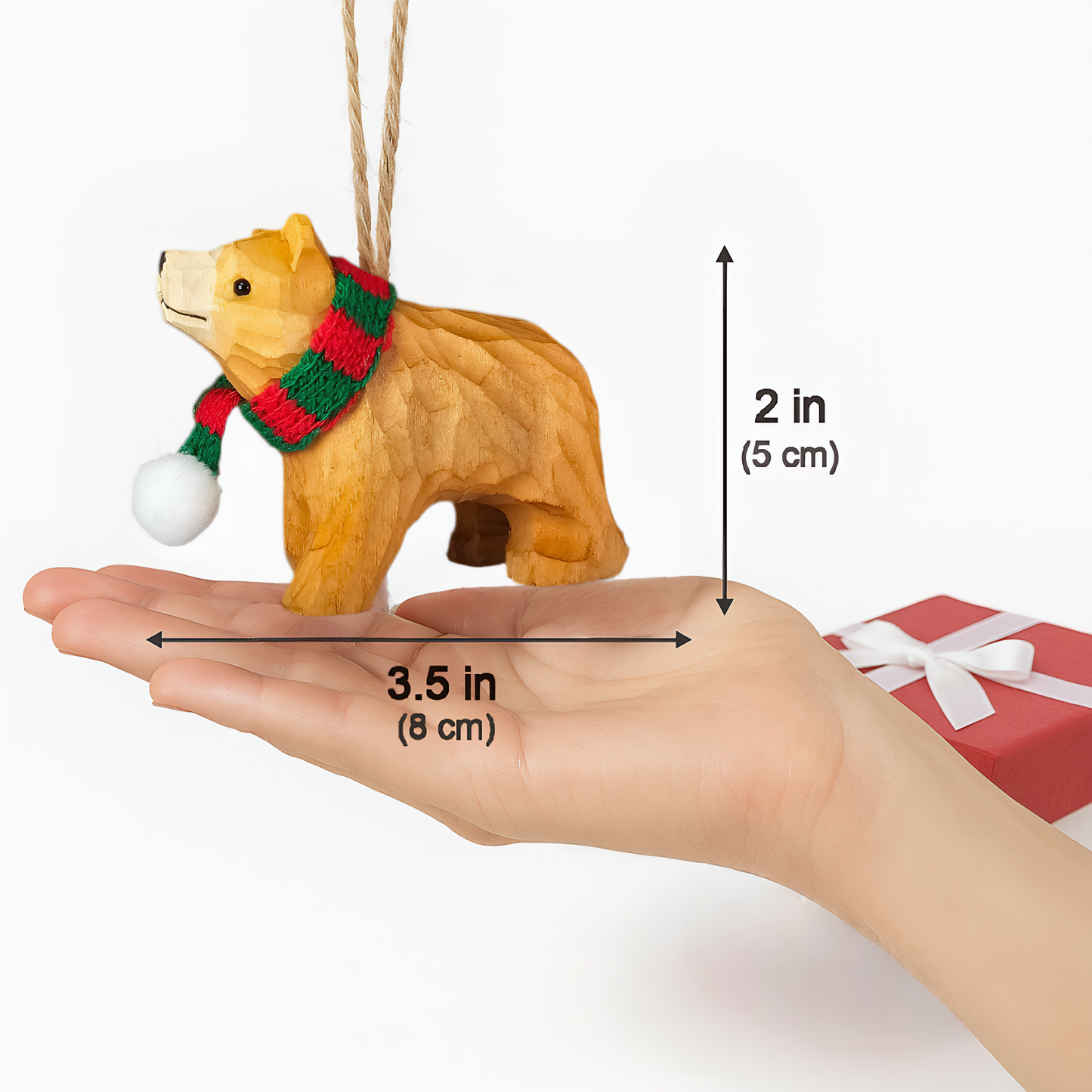 Bear Ornament with Festive Scarf – Gift Box Included