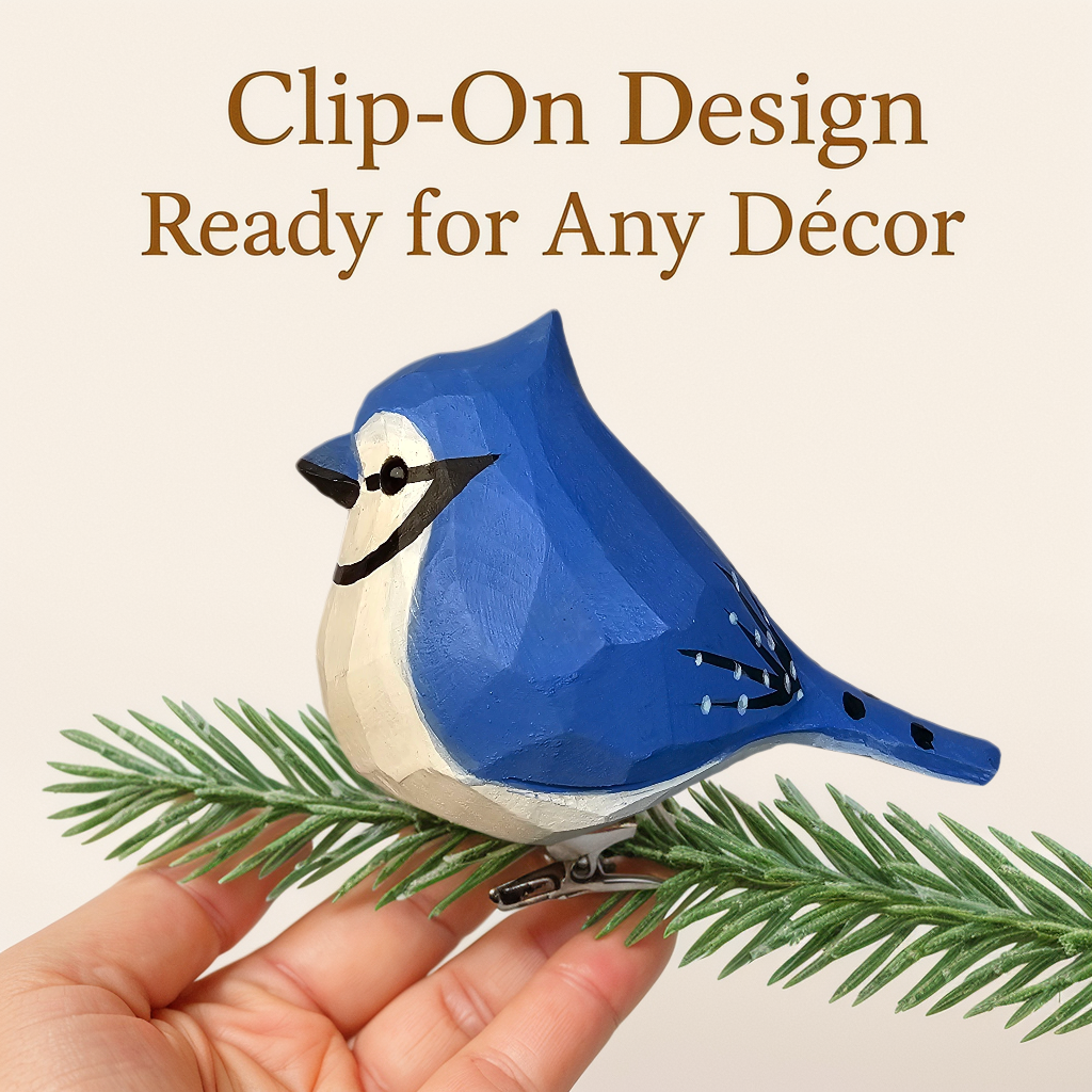 Blue Jay Clip‑On Wooden Ornament - Gift Box Included