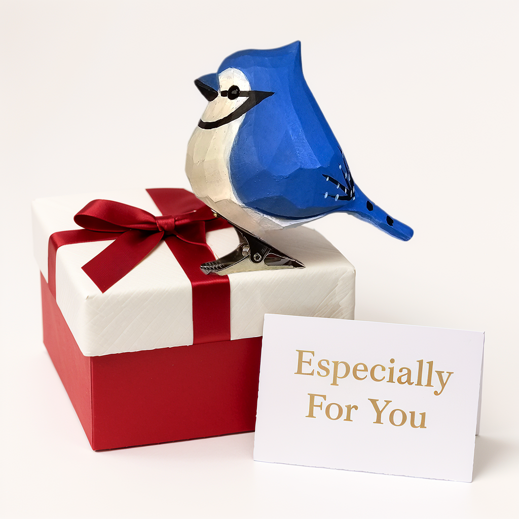 Blue Jay Clip‑On Wooden Ornament - Gift Box Included