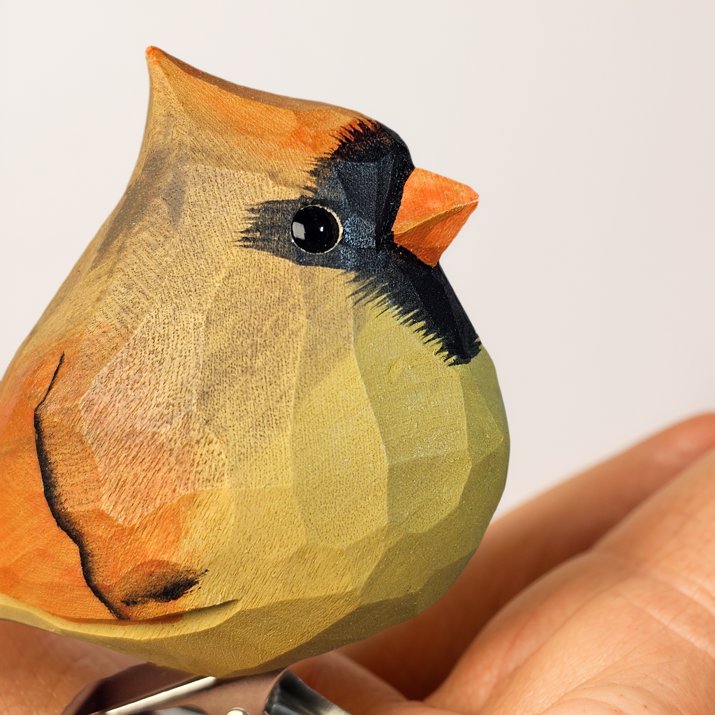 Female Cardinal Clip‑On Wooden Ornament - Gift Box Included