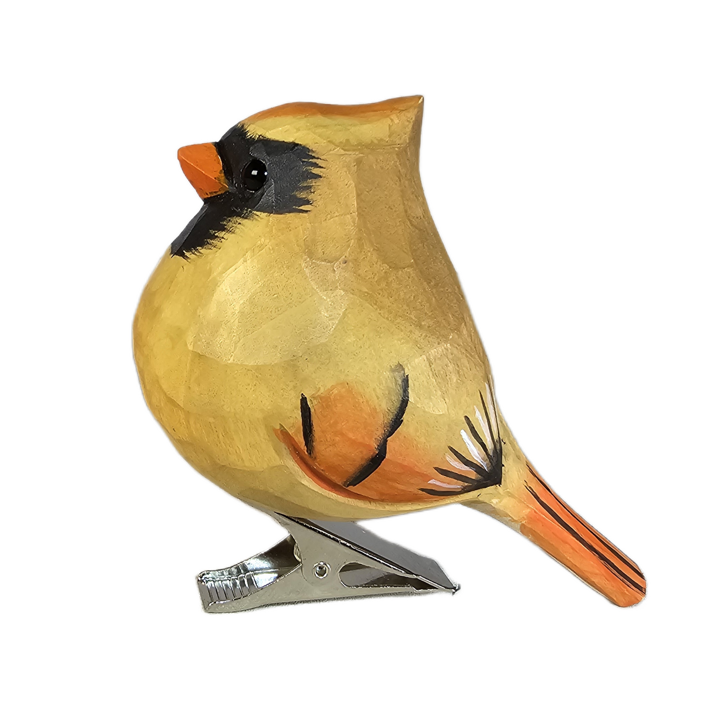 Female Cardinal Clip‑On Wooden Ornament - Gift Box Included