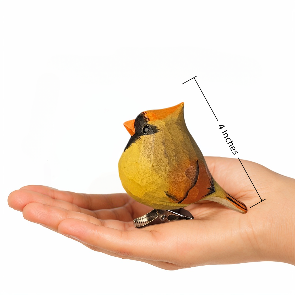 Female Cardinal Clip‑On Wooden Ornament - Gift Box Included