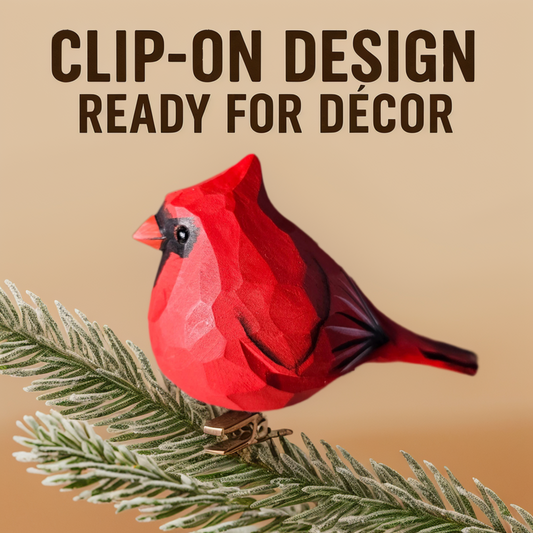 Cardinal Clip‑On Wooden Ornament (Male) - Gift Box Included
