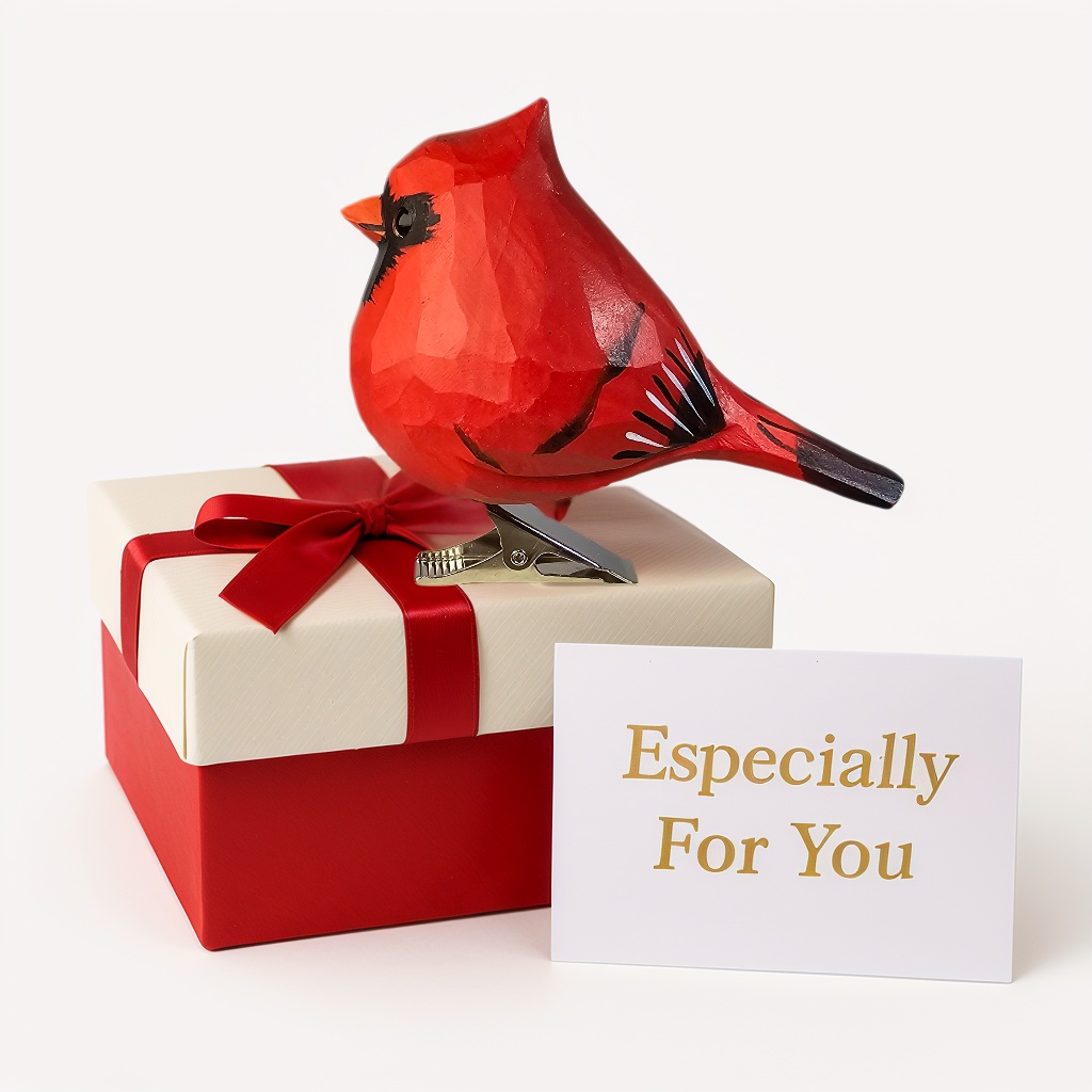 Cardinal Clip‑On Wooden Ornament (Male) - Gift Box Included