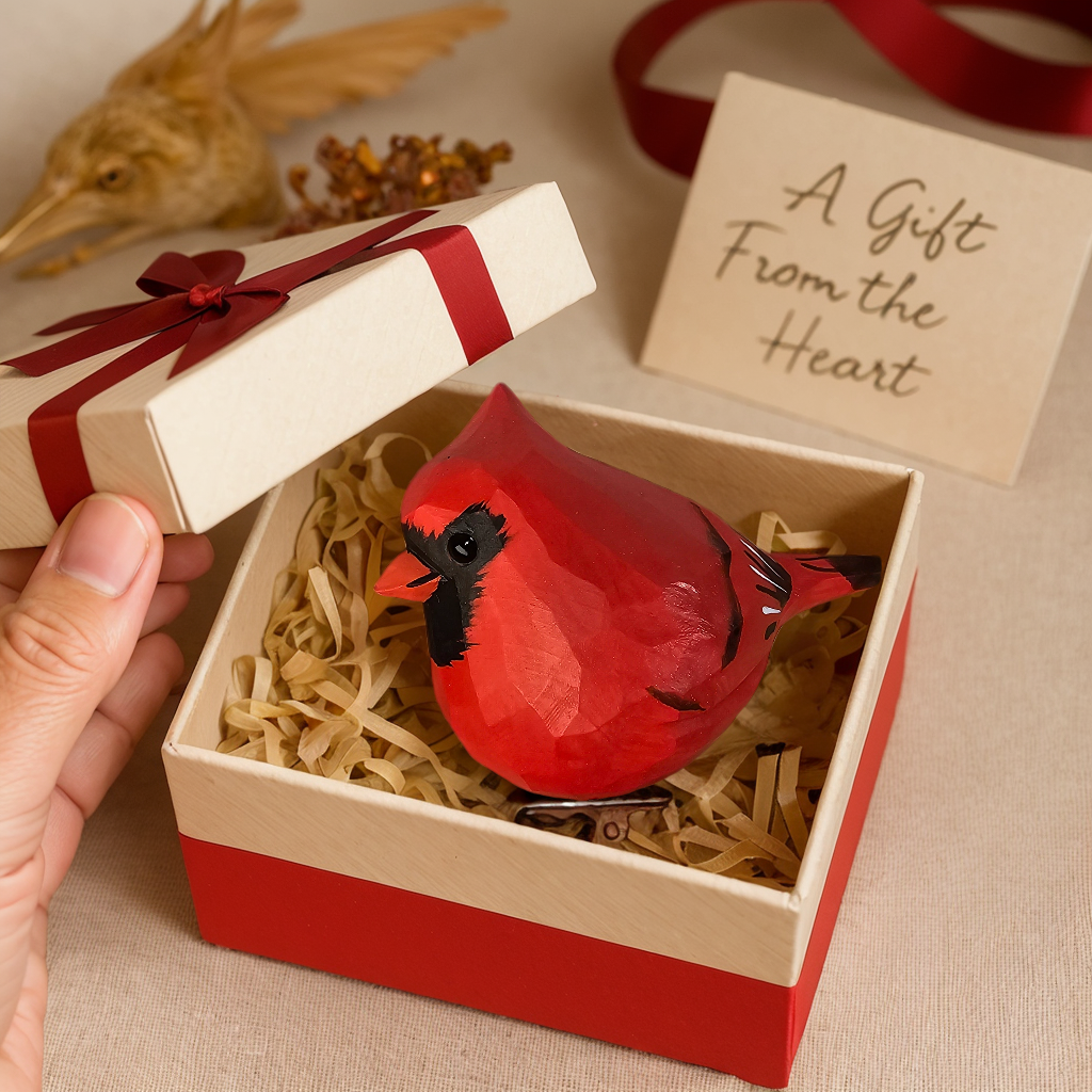 Cardinal Clip‑On Wooden Ornament (Male) - Gift Box Included
