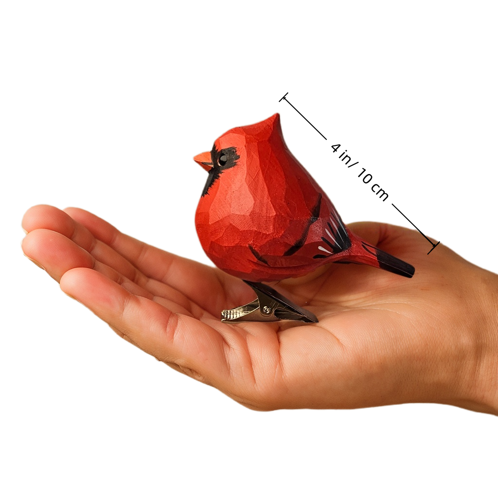 Cardinal Clip‑On Wooden Ornament (Male) - Gift Box Included